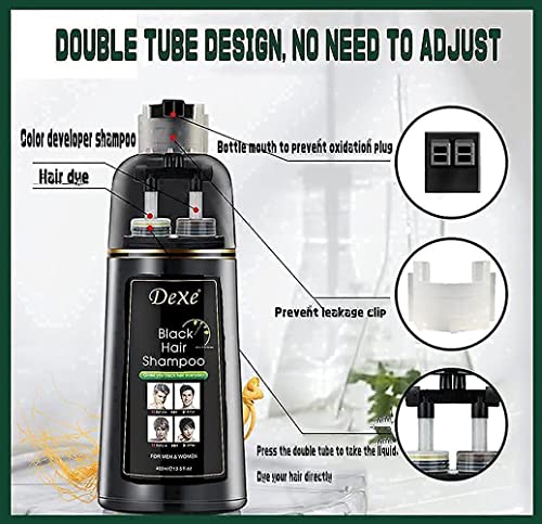 Dexe Black Hair Shampoo 400 ML Instant Hair Darkening Dye for Men Women Black Color - Easy to Use - Lasts 30 Days - Fast Acting Natural Ingredients
