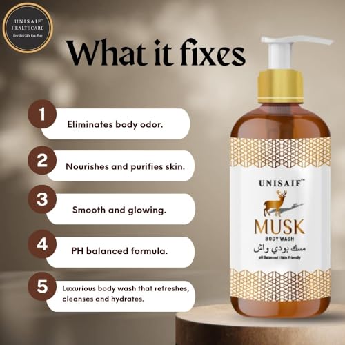 Unisaif Musk Organic Body Wash & Shower Gel Women and men's | Sulphate & Paraben Free| Skin Friendly| Nourishing (300ml)