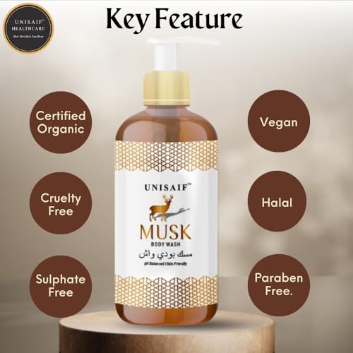 Unisaif Musk Organic Body Wash & Shower Gel Women and men's | Sulphate & Paraben Free| Skin Friendly| Nourishing (300ml)