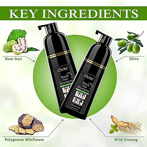 Dexe Black Hair Shampoo 400 ML Instant Hair Darkening Dye for Men Women Black Color - Easy to Use - Lasts 30 Days - Fast Acting Natural Ingredients