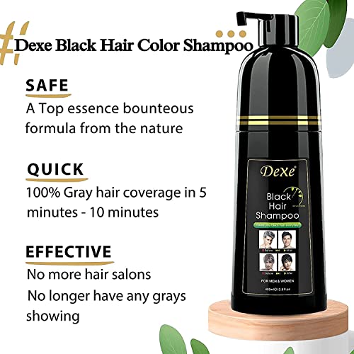 Dexe Black Hair Shampoo 400 ML Instant Hair Darkening Dye for Men Women Black Color - Easy to Use - Lasts 30 Days - Fast Acting Natural Ingredients