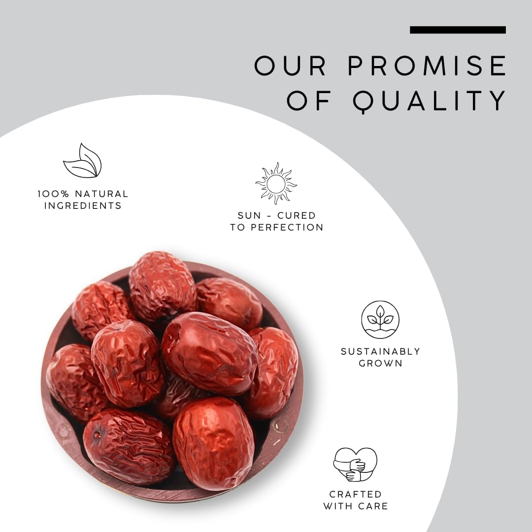Premium Dried Jujube Red Dates Fruit 1 KG- Great Snack for a Quick and Healthy Boost No Added Sugar, Natural Vegan & Plump Red Dates Good Quality - Pack of 1 KG
