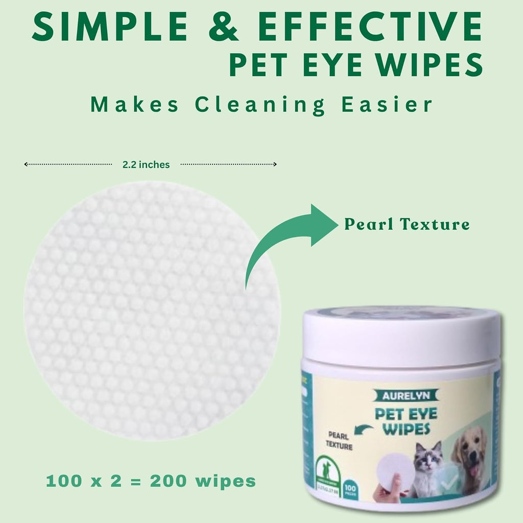 Pet Eye Wipes – 200 Cat & Dog Eye Wipes | Tear Stain Remover for Dogs Eyes | Disposable Pet Eyes Cleaning Pads to Remove Crust & Discharge | Perfect for Pets Daily Grooming Care