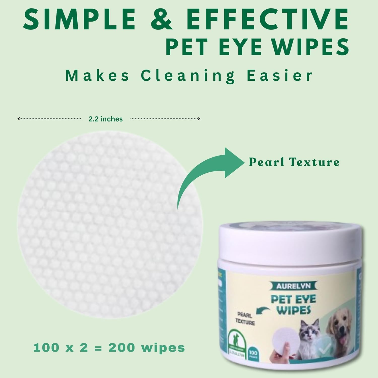 Pet Eye Wipes – 200 Cat & Dog Eye Wipes | Tear Stain Remover for Dogs Eyes | Disposable Pet Eyes Cleaning Pads to Remove Crust & Discharge | Perfect for Pets Daily Grooming Care