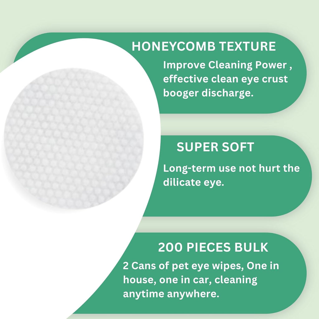 Pet Eye Wipes – 200 Cat & Dog Eye Wipes | Tear Stain Remover for Dogs Eyes | Disposable Pet Eyes Cleaning Pads to Remove Crust & Discharge | Perfect for Pets Daily Grooming Care