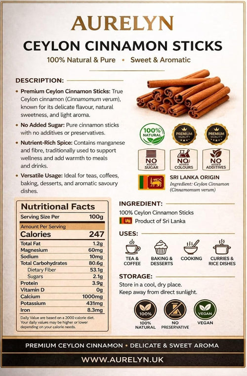 Ceylon Cinnamon Sticks (200G) | Cinnamon Quills | 100% Natural & Pure | Zimt | Cannelle | Canela | Danchini Sticks | Sweet and Aromatic 200G