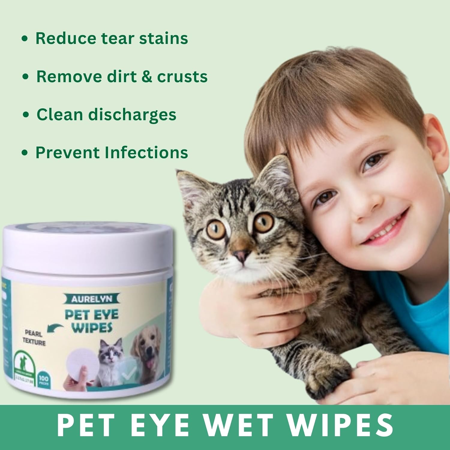Pet Eye Wipes – 200 Cat & Dog Eye Wipes | Tear Stain Remover for Dogs Eyes | Disposable Pet Eyes Cleaning Pads to Remove Crust & Discharge | Perfect for Pets Daily Grooming Care
