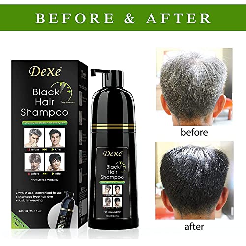 Dexe Black Hair Shampoo 400 ML Instant Hair Darkening Dye for Men Women Black Color - Easy to Use - Lasts 30 Days - Fast Acting Natural Ingredients