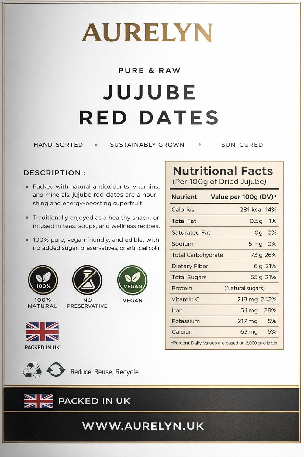 Premium Dried Jujube Red Dates Fruit 1 KG- Great Snack for a Quick and Healthy Boost No Added Sugar, Natural Vegan & Plump Red Dates Good Quality - Pack of 1 KG