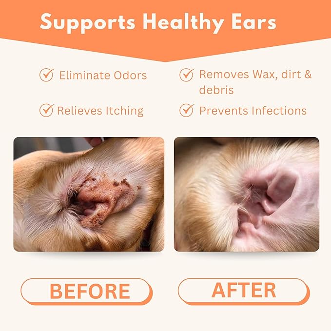 Dog Ear Cleaner – 100 Dog Ear Wipes Gently Remove Wax & Dirt | Ear Cleaner for Dogs UK | Ear Wipes for Dogs Biodegradable Cat Ear Cleaner Wipes