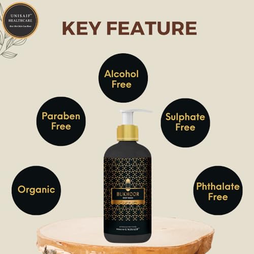 Unisaif Bukhoor Arabian Luxury Organic Body Wash & Shower Gel for Women & Men Ph Balanced, Skin Friendly, Sulphate & Paraben Free 300ml