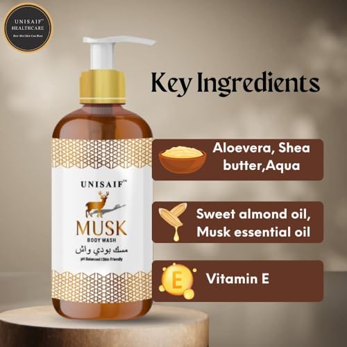 Unisaif Musk Organic Body Wash & Shower Gel Women and men's | Sulphate & Paraben Free| Skin Friendly| Nourishing (300ml)